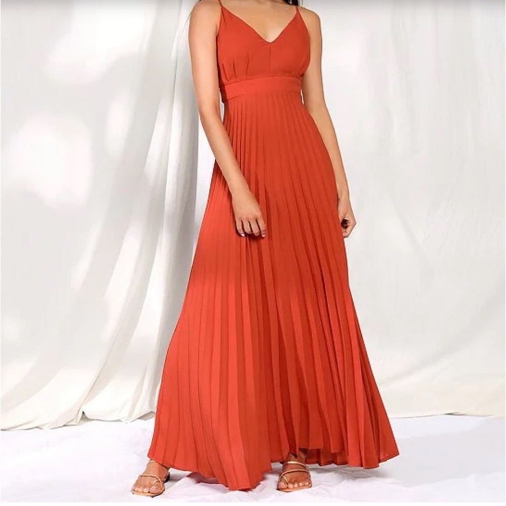 V-Neck Empire Waist Pleated Chiffon Maxi Dress bridesmaid burnt orange